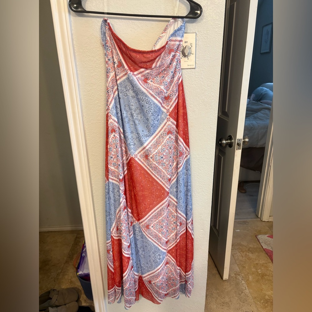 NWT See You Monday Red, White, and Blue Strapless Maxi Dress